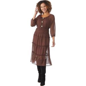 Figueroa & Floral chiffon tiered multicolored print sheer sleeve dress xl